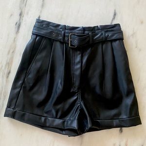 High waist faux leather shorts